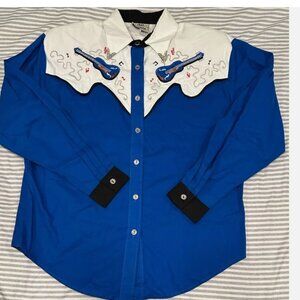 Vtg 1849 Authentic Ranchwear Embroidered Guitar Western Shirt Womens M Music USA